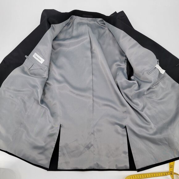 Calvin Klein Mens Black 100% Wool Satin Lapel Dbl Vent Formal Tuxedo Jacket 44R - Picture 7 of 13